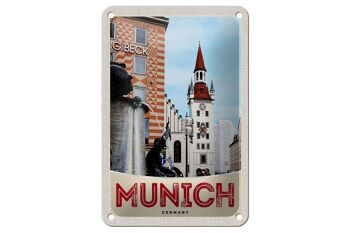 Panneau de voyage en étain, 12x18cm, vue de Munich, Architecture, signe de ville 1