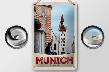 Panneau de voyage en étain, 12x18cm, vue de Munich, Architecture, signe de ville 2