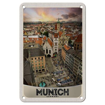 Cartel de chapa de viaje, 12x18cm, vista de Munich, Alemania
