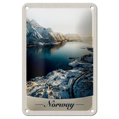Panneau de voyage en étain 12x18cm, panneau de vacances en norvège, heure d'hiver, neige, mer