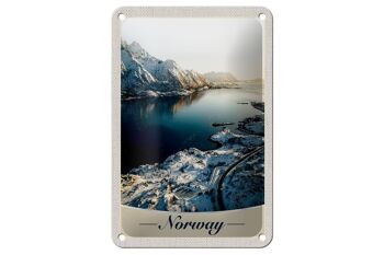 Panneau de voyage en étain 12x18cm, panneau de vacances en norvège, heure d'hiver, neige, mer 1