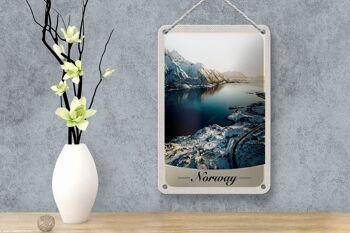 Panneau de voyage en étain 12x18cm, panneau de vacances en norvège, heure d'hiver, neige, mer 4
