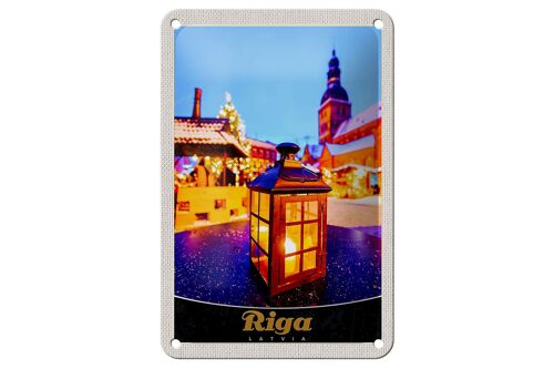 Blechschild Reise 12x18cm Riga Lettland Weihnachten Laterne Schild