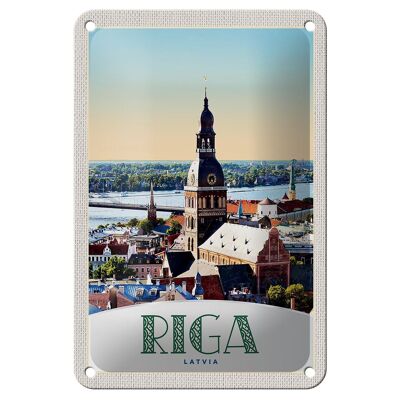 Letrero de chapa de viaje, 12x18cm, Riga, Letonia, arquitectura de la iglesia