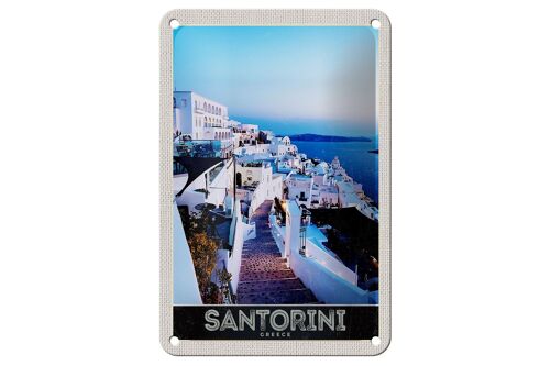 Blechschild Reise 12x18cm Santorini Insel weiße Häuser Urlaub Schild