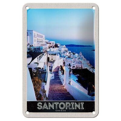 Targa in metallo da viaggio 12x18 cm Isola di Santorini case bianche cartello per le vacanze
