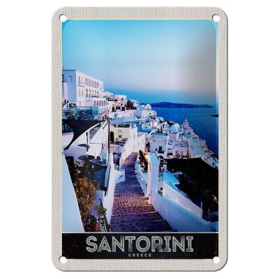 Blechschild Reise 12x18cm Santorini Insel weiße Häuser Urlaub Schild