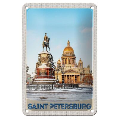 Blechschild Reise 12x18cm Saint Petersburg Russland Skulptur Schild