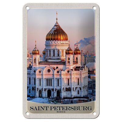 Targa in metallo da viaggio, 12 x 18 cm, con tetto dorato della chiesa di San Pietroburgo