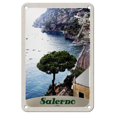 Cartel de chapa de viaje, 12x18cm, Salerno, Italia, mar, playa, sol, barco