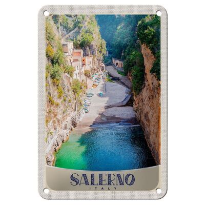 Targa in metallo da viaggio 12x18 cm Isola di Salerno Natura Barca Spiaggia Targa con sole