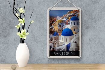 Panneau en étain 12x18cm, maisons de Santorin, grèce, panneau de voyage blanc et bleu 4