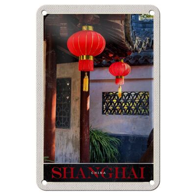 Blechschild Reise 12x18cm Shanghai Asien China rote Laterne Schild
