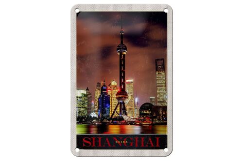 Blechschild Reise 12x18cm Shanghai China Stadt Tower Meer Urlaub Schild