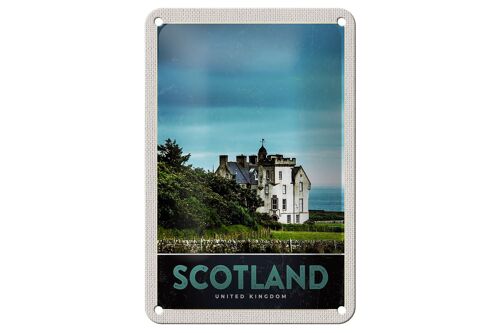 Blechschild Reise 12x18cm Schottland Europa Natur Wiese Haus Schild