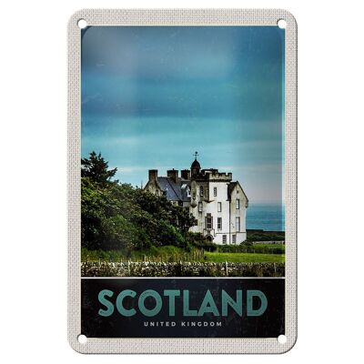 Blechschild Reise 12x18cm Schottland Europa Natur Wiese Haus Schild