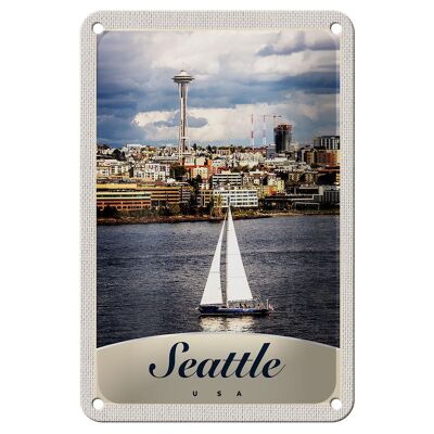 Blechschild Reise 12x18cm Seattle USA Boot Schiff Stadt Meer Schild