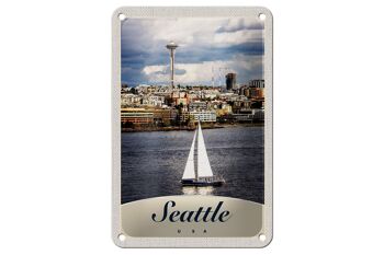 Panneau de voyage en étain, 12x18cm, Seattle, USA, bateau, ville, mer 1