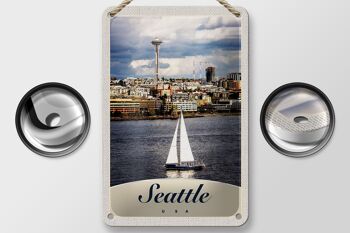 Panneau de voyage en étain, 12x18cm, Seattle, USA, bateau, ville, mer 2