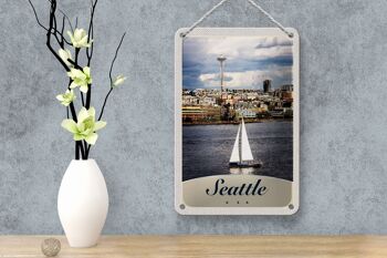 Panneau de voyage en étain, 12x18cm, Seattle, USA, bateau, ville, mer 4