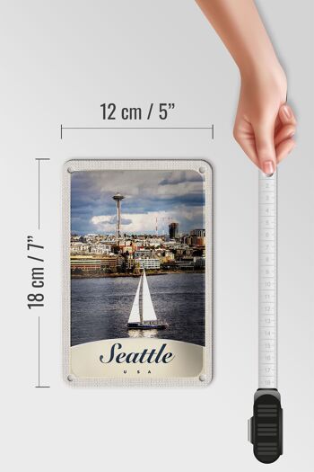 Panneau de voyage en étain, 12x18cm, Seattle, USA, bateau, ville, mer 5