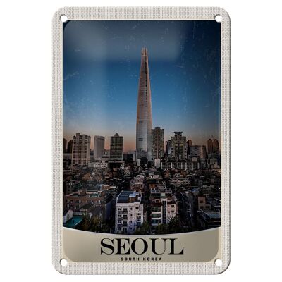 Blechschild Reise 12x18cm Seoul Süd Korea Wolkenkratzer Stadt Schild