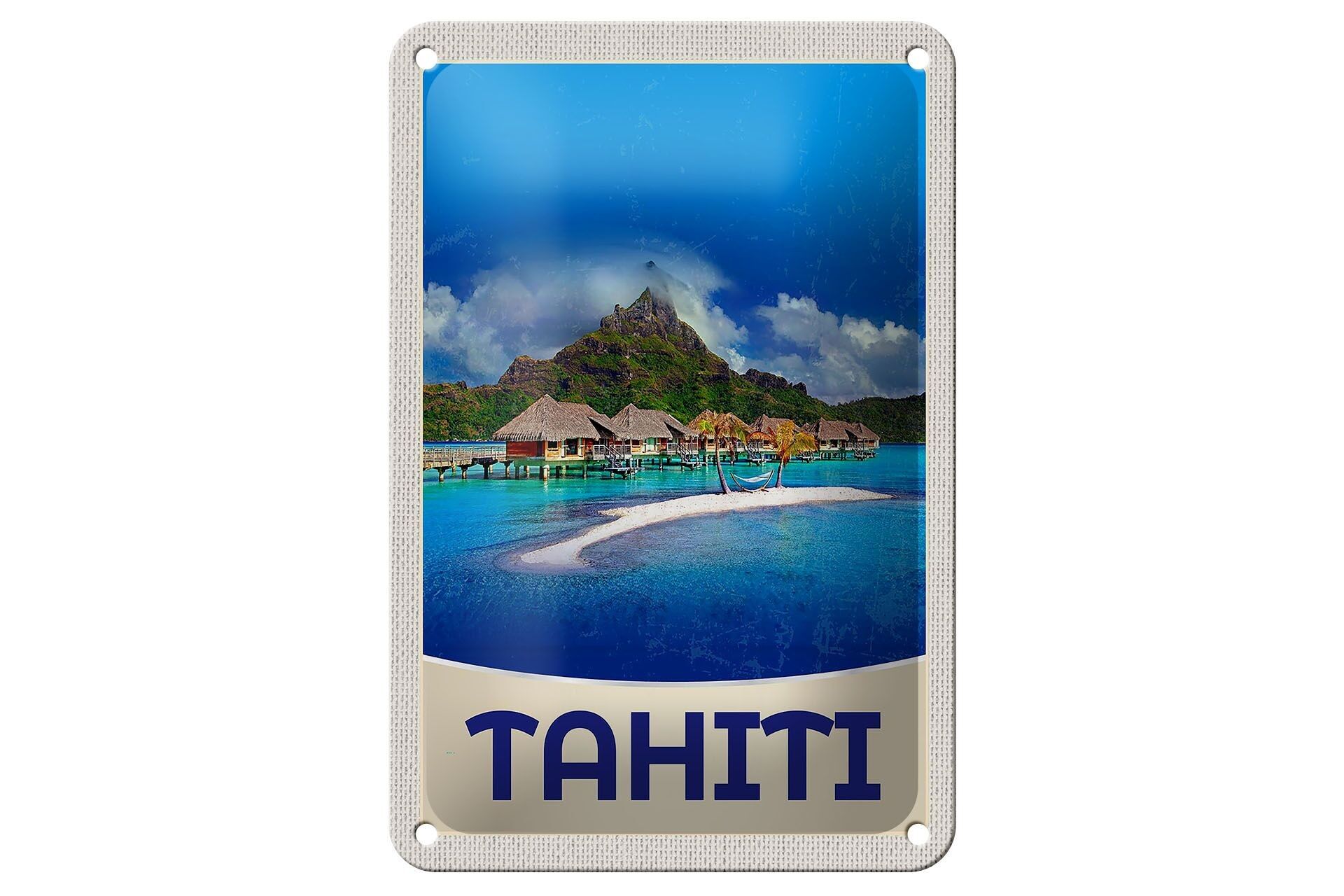 Targa in metallo da viaggio 12x18 cm Tahiti Island America Vacation Sun Sign