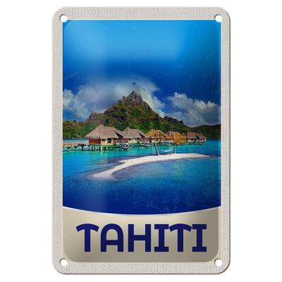 Letrero de chapa de viaje, 12x18cm, isla de Tahití, América, signo de sol de vacaciones