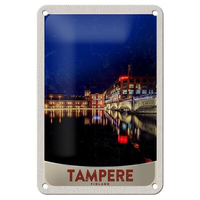 Cartel de chapa de viaje, 12x18cm, Tampere, Finlandia, Europa, ciudad, cartel de noche