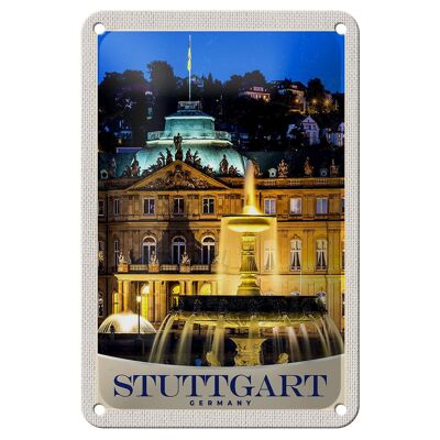 Blechschild Reise 12x18cm Stuttgart Deutschland Schloss Abend Schild