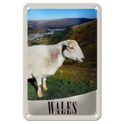 Cartel de chapa de viaje, 12x18cm, Gales, Reino Unido, prado de ovejas, cartel natural