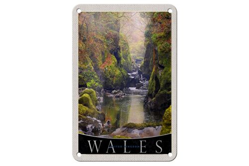 Blechschild Reise 12x18cm Wales England Natur Fluss Wald Urlaub Schild