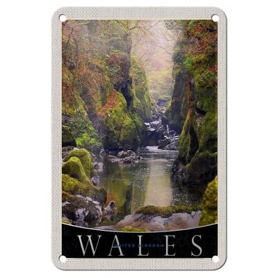 Blechschild Reise 12x18cm Wales England Natur Fluss Wald Urlaub Schild