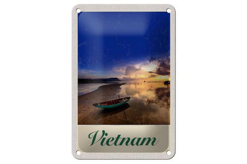 Blechschild Reise 12x18cm Vietnam Asien Boot Meer Natur Urlaub Schild