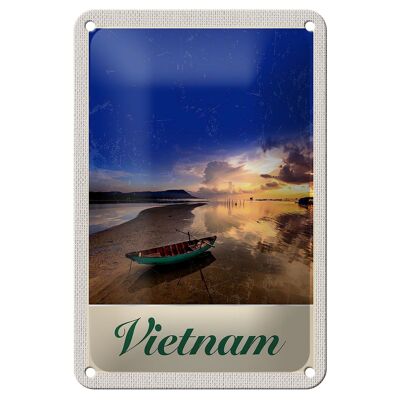 Blechschild Reise 12x18cm Vietnam Asien Boot Meer Natur Urlaub Schild