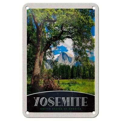 Blechschild Reise 12x18cm Yosemite Amerika Natur Bäume Gebirge Schild