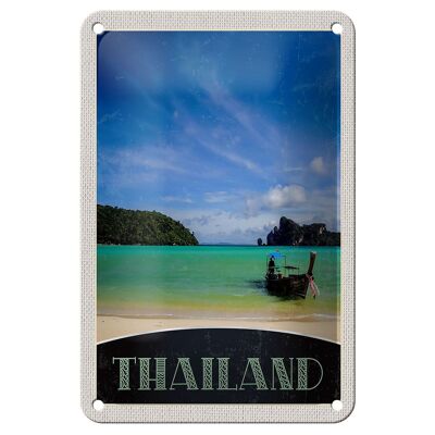 Targa in metallo da viaggio 12x18 cm Thailandia Mare Barca Montagne Cielo Segno