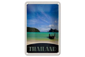 Signe de voyage en étain, 12x18cm, thaïlande, bateau de mer, montagnes, ciel 1