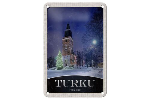 Blechschild Reise 12x18cm Turku Finnland Kirche Schnee Winter Schild