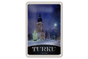 Panneau de voyage en étain, 12x18cm, Turku, finlande, église, neige, hiver 1