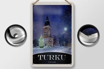 Panneau de voyage en étain, 12x18cm, Turku, finlande, église, neige, hiver 2