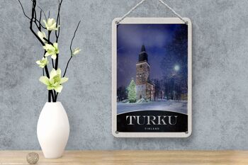Panneau de voyage en étain, 12x18cm, Turku, finlande, église, neige, hiver 4