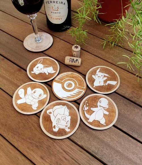 Set of 6 Pokemon Wood Coasters - Choose any Pokémon -  Cup Holder