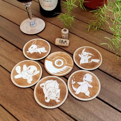 Set of 6 Pokemon Wood Coasters - Choose any Pokémon -  Cup Holder