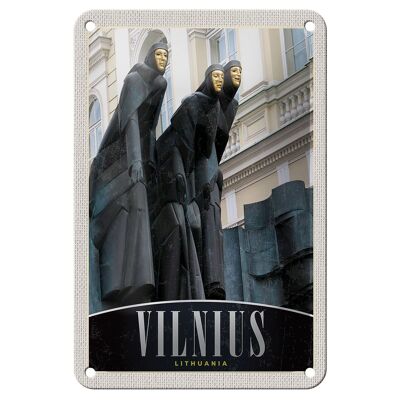 Targa in metallo da viaggio 12x18 cm Vilnius Lituania Scultura Europa Vacanza Segno
