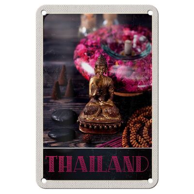 Targa in metallo da viaggio 12x18 cm Thailandia Asia Buddha Dio Religione Segno