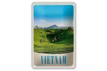 Panneau de voyage en étain, 12x18cm, Vietnam, nature, prairie, Agriculture, arbres 1