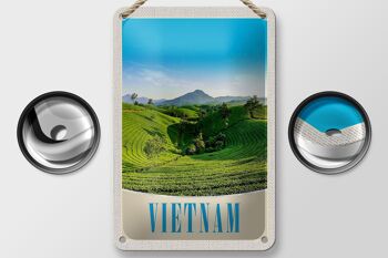 Panneau de voyage en étain, 12x18cm, Vietnam, nature, prairie, Agriculture, arbres 2