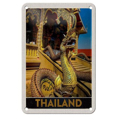 Targa in metallo da viaggio 12x18 cm Thailandia Asia Drago Segno colorato del tempio