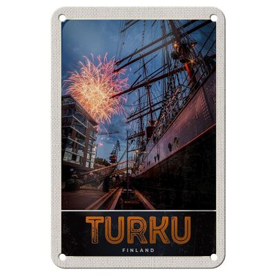 Panneau de voyage en étain, 12x18cm, Turku, finlande, bateau, feu d'artifice, signe de vacances